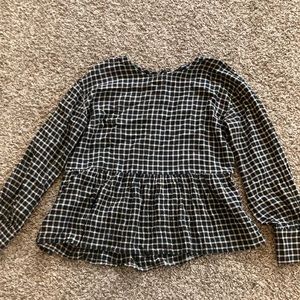 Madewell windowpane check button back peplum top.